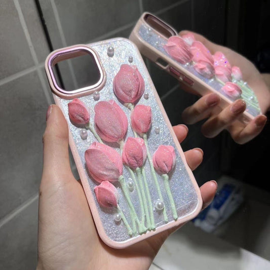 Tulip pearl handmade decoden iPhone Case