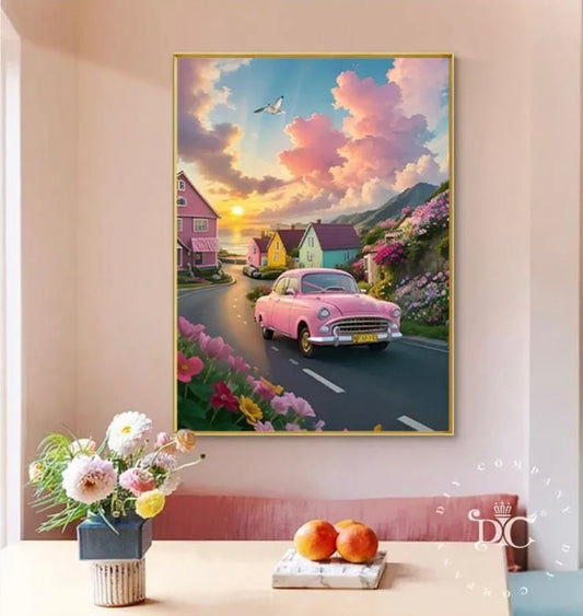 Pink car pink cloud pink house Diamond Painting Kit Wall Decor Home Decor