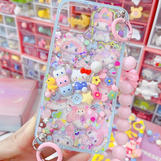 My melody blue Glitter Sticker resin iPhone Case with chain