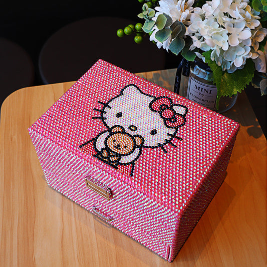Double level handmade Bling Bling Hello Kitty jewelry storage box accessory